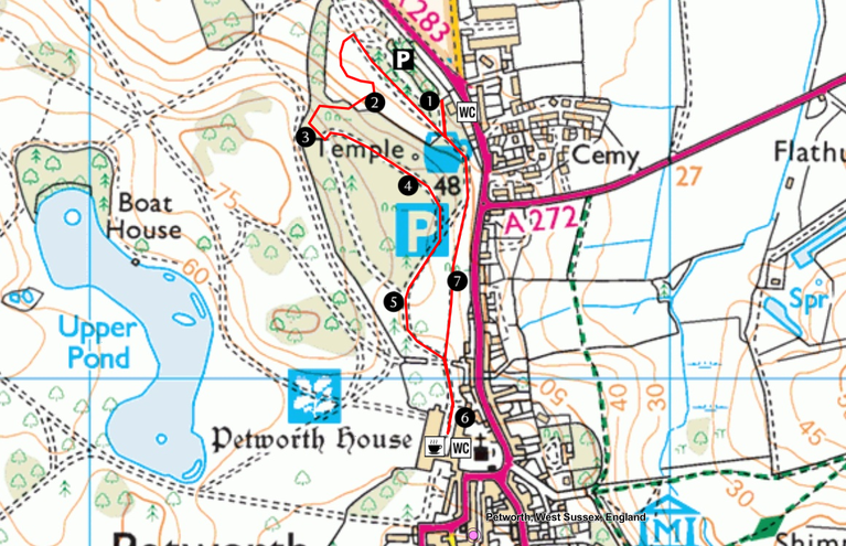 Capability Browns Pleasure Gardens Walk - Map of Trail Route